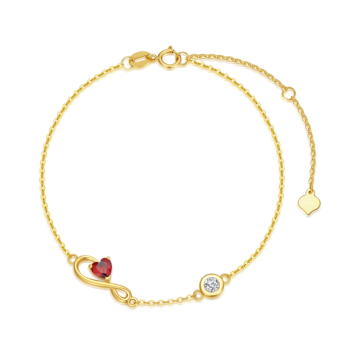 14K Gold Heart Shaped Cubic Zirconia Infinity Symbol Pendant Bracelet-1